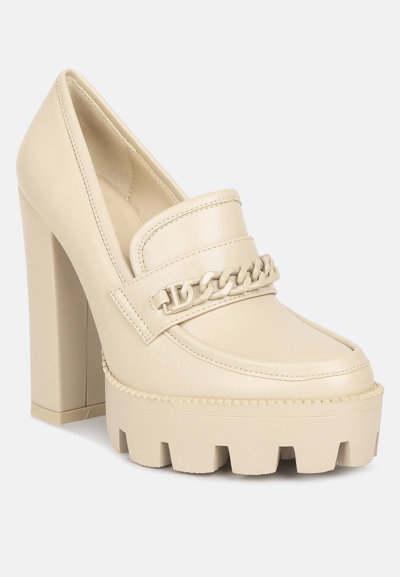 Rag & Co Corinne Beige Chain Embellished Chunky Loafers