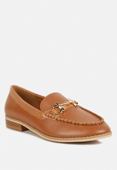 Rag & Co Holda Horsebit Embelished Loafers With Stitch Detail In Tan In Multi