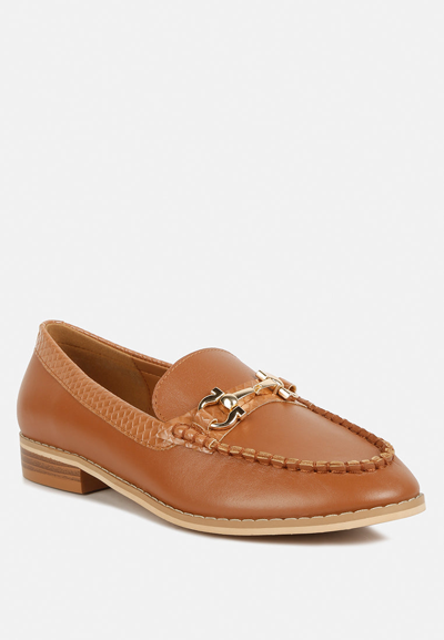 Rag & Co Holda Horsebit Embelished Loafers With Stitch Detail In Tan