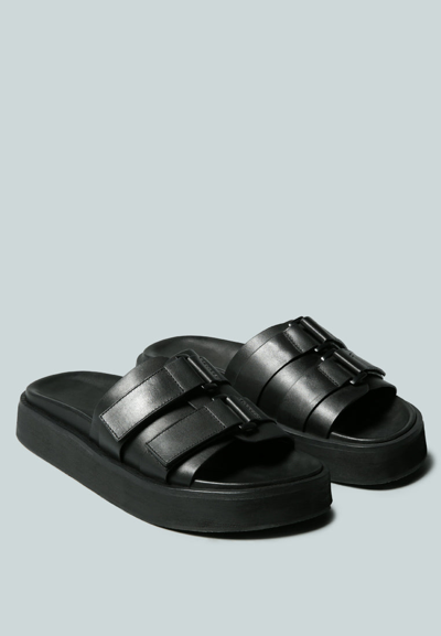 Rag & Co X Aniston Buckled Flatform Black Slip-on Sandal