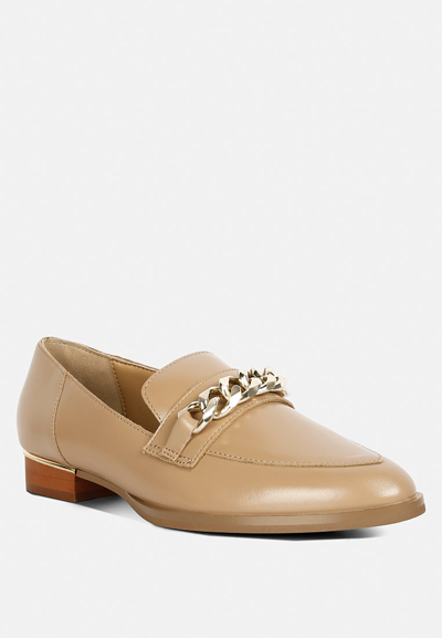 Rag & Co Pola Nude Leather Horsebit Loafers In Brown