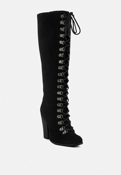 Rag & Co Sleet-slay Antique Eyelets Lace Up Knee Boots In Black