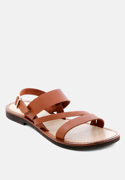 Rag & Co Mona Tan Flat Summer Sandals In Multi