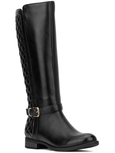 New York And Company Womens Faux Leather Quilted Knee-high Boots In Black