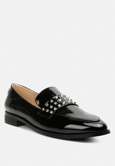 Rag & Co Meanbabe Semicasual Stud Detail Patent Loafers In Black