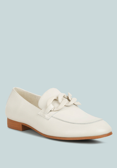 Rag & Co Merva Chunky Chain Leather Loafers In Off White