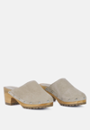 RAG & CO CEDRUS FINE SUEDE STUDDED CLOGS MULES IN BEIGE