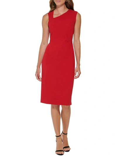Dkny Womens Ruched Calf Midi Dress In Red