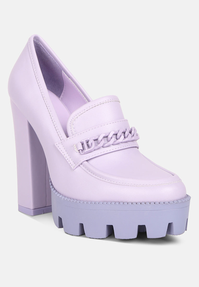 Rag & Co Corinne Lilac Chain Embellished Chunky Loafers In Purple
