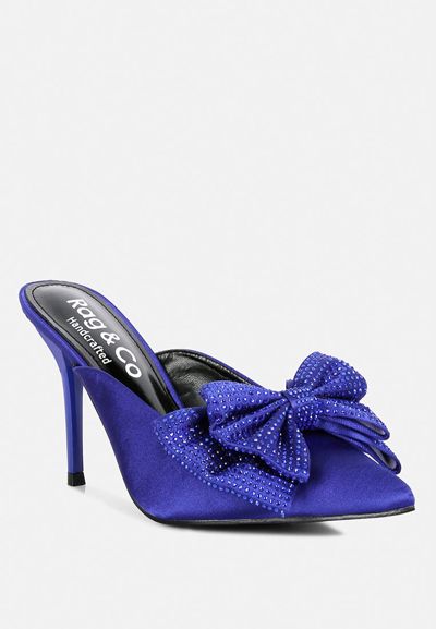 Rag & Co Elisda Blue Embellished Bow High Heel Mules