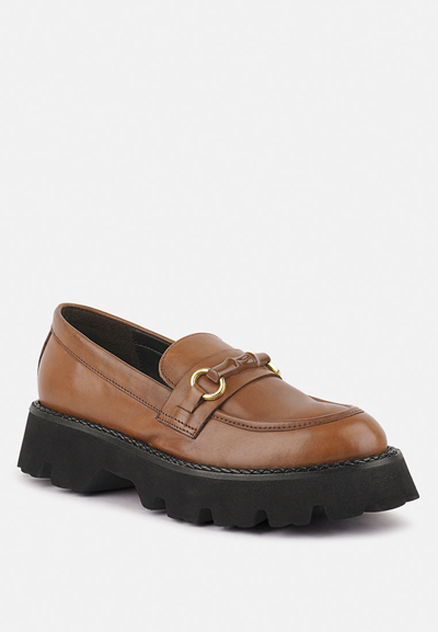 Rag & Co Cheviot Tan Chunky Leather Loafers In Brown