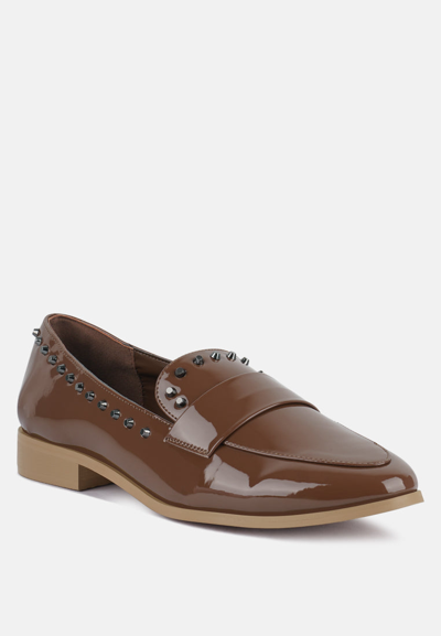Rag & Co Emilia Tan Patent Stud Penny Loafers In Brown