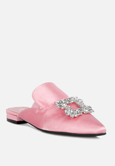 Rag & Co Perrine Diamante Jewel Satin Mules In Blush In Pink