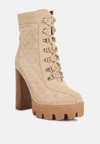 Rag & Co Yoko Beige Fine Suede Quilted Ankle Boots In Beige