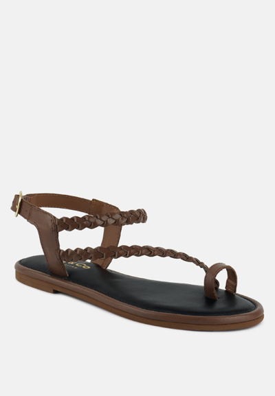 Rag & Co Stallone Tan Braided Flat Sandals In Brown