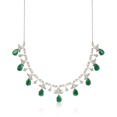 Ross-simons Emerald And . Diamond Necklace In Sterling Silver In Multi