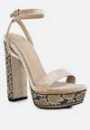 Rag & Co Zircon Beige Rhinestone Patterned High Heel Sandals In Beige