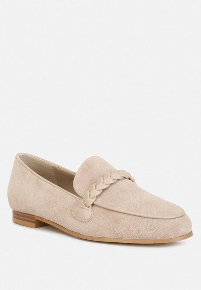 Rag & Co Echo Suede Leather Braided Detail Loafers In Sand In Beige