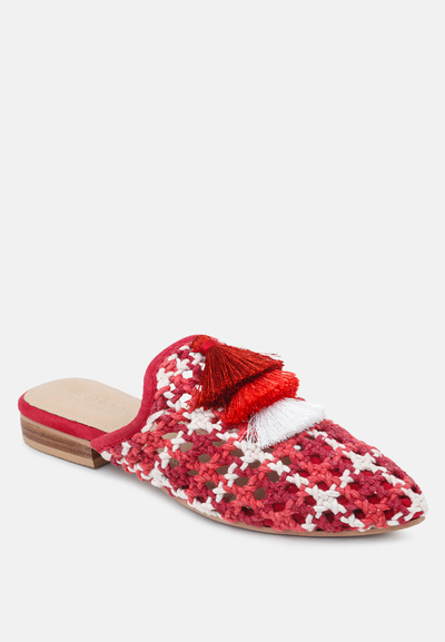 Rag & Co Mariana Red Woven Flat Mules With Tassels