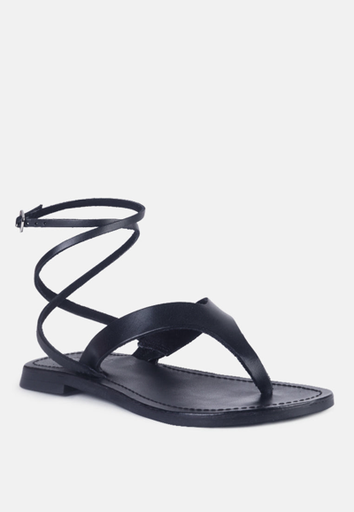Rag & Co Wrapup Tie Around Black Flat Sandals