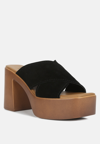 Rag & Co Matrix Criss Cross Strap Block Heel Sandals In Black In Black