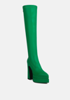 Rag & Co Cyber Punk High Platform Long Boots In Green In Green