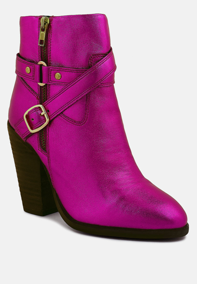 Rag & Co Cat-track Fuchsia Metallic Leather Ankle Boots In Pink