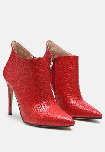 Rag & Co Lolita Woven Texture Stiletto Boot In Red
