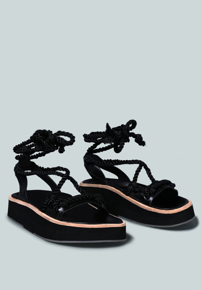 Rag & Co X Kendall Strings Platform Leather Sandal In Black
