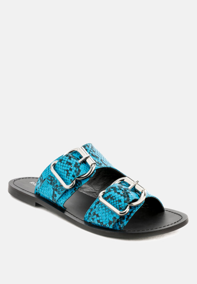 Rag & Co Kelly Blue Flat Sandal With Buckle Straps