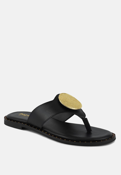 Rag & Co Kathleen Embellished Black Slip-on Thong Sandals