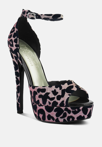 Rag & Co Brigitte Pink Leopard Print Peep Toe Stiletto Sandal