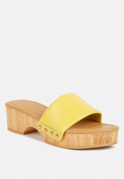 Rag & Co Minny Textured Heel Leather Slip On Sandals In Yellow