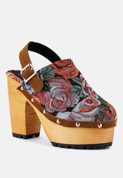 Rag & Co Mural Tapestry Handcrafted Clogs In Brown
