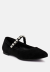RAG & CO ASSISI BLACK FINE SUEDE MARY JANE BALLET FLATS