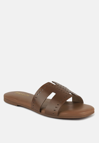 Rag & Co Ivanka Tan Cut Out Slip On Sandals In Brown