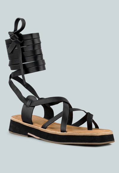 Rag & Co X Bledel Black Lace Up Square Toe Gladiator Sandals