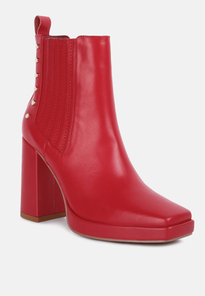 Rag & Co Grape Vine High Heeled Leather Boot In Red