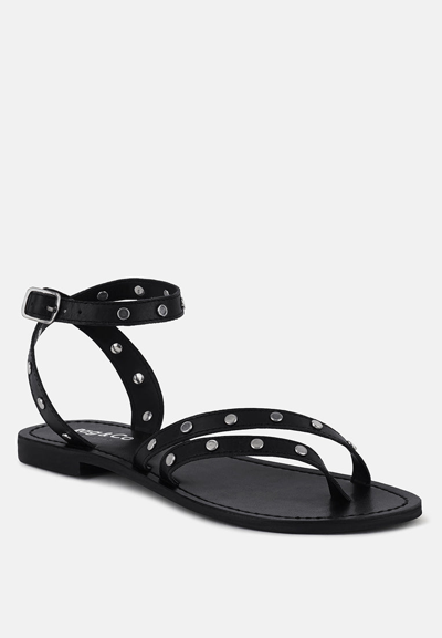 Rag & Co Oprah Studs Embellished Flat Sandals In Black