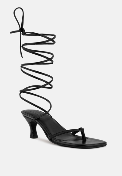 Rag & Co Dorita Black Kitten Heel Lace Up Sandal