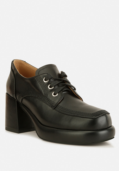 Rag & Co Zaila Leather Block Heel Oxfords In Black