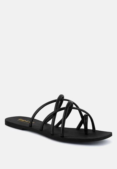 Rag & Co Sweetin Black Strappy Flat Slip On Sandals