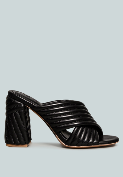 Rag & Co X Hutton Black Quilted Block Heel Leather Sandals