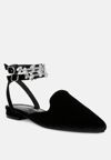 Rag & Co Salome Black Velvet Luxe Jewelled Flat Mules In Black