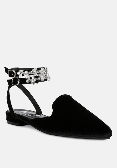 Rag & Co Salome Black Velvet Luxe Jewelled Flat Mules