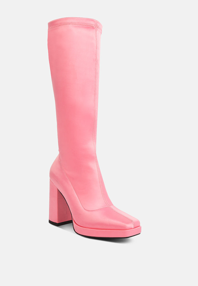 Rag & Co Presto Pink Stretchable Satin Long Boot In Pink/purple