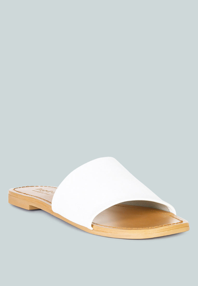 Rag & Co Tatami White Soft Leather Classic Leather Slide Flats