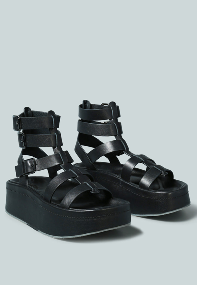 Rag & Co X Cruz Gladiator Platform Leather Sandal In Black