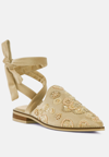 Rag & Co Mande Embroidered Velvet Mules In Beige