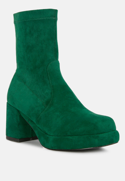 Rag & Co Two Cubes Dark Green Stretch Suede Ankle Boots